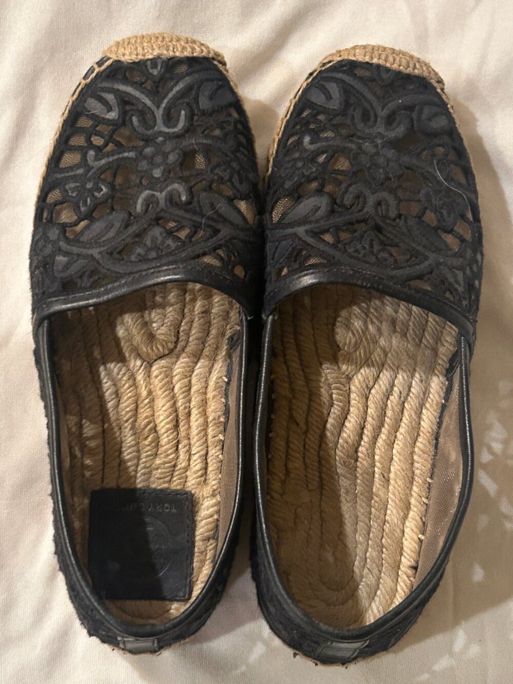 Tory Burch Lucia Lace Espadrille flats in black Size 7
